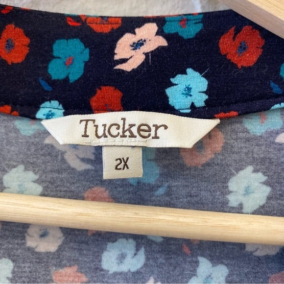 Tucker || Rachel Bamboo Jersey Wrap Dress Floral Navy Blue 2X - Picture 4 of 6